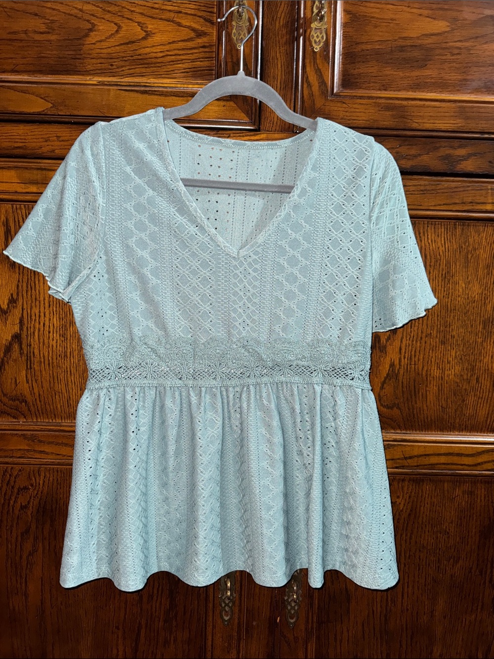 Women's Lace-Detail Short Sleeve Peplum Top - Light Mint